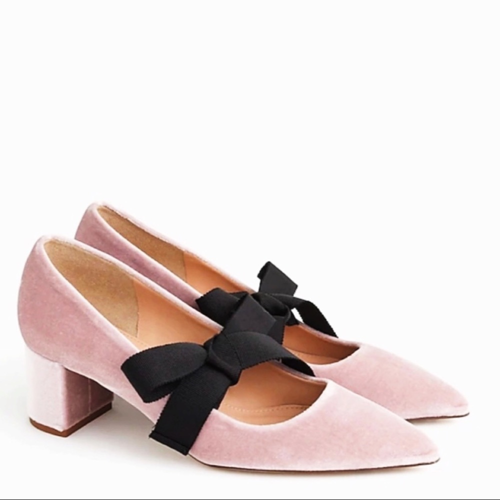 🆕{J.Crew} Avery Block Velvet Heels Bow